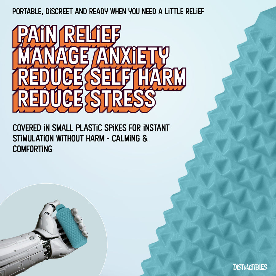 Sensory Roller Fidget Toy with Clicker, Tactile Spikes for Anxiety, Stress Relief, Pain Stimming, Autism - with Lanyard (Blue)