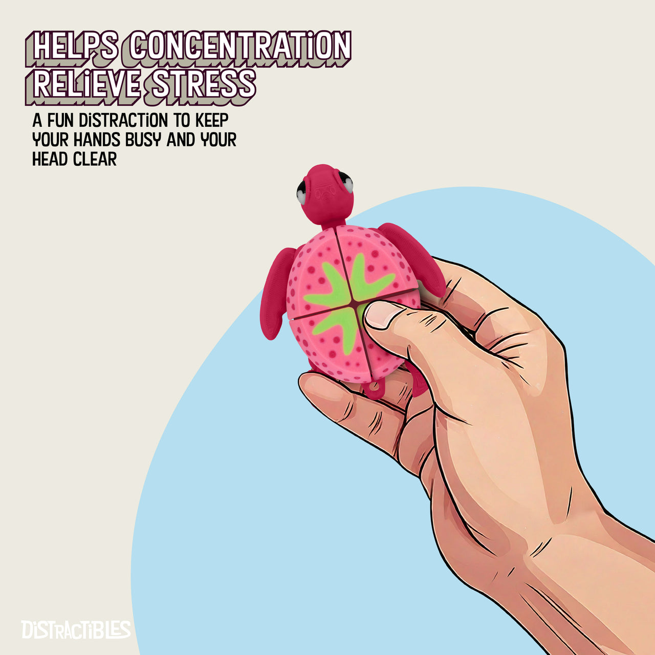 Turtle Fidget Toy, Articulating Design with Shell Clickers, Pocket-Sized & Durable, Stress Relief, ADHD, Autism & Stim (Strawberry/Red)