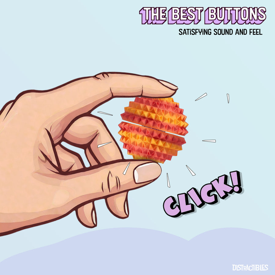 Spike Ball Clicker, Tactile Pain Stimming Fidget with Clicker Switch, Pain Stimulation Ball with Lanyard (Medium - Neon Nova)