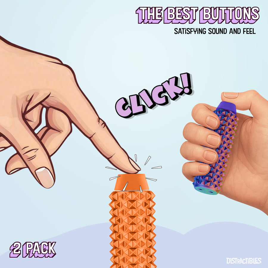 Spike Roller Clicker, Tactile Pain Stimming Fidget with Clicker Switch, Pain Stimulation Roller with Lanyard (Neon Harmony + Neon Horizon)