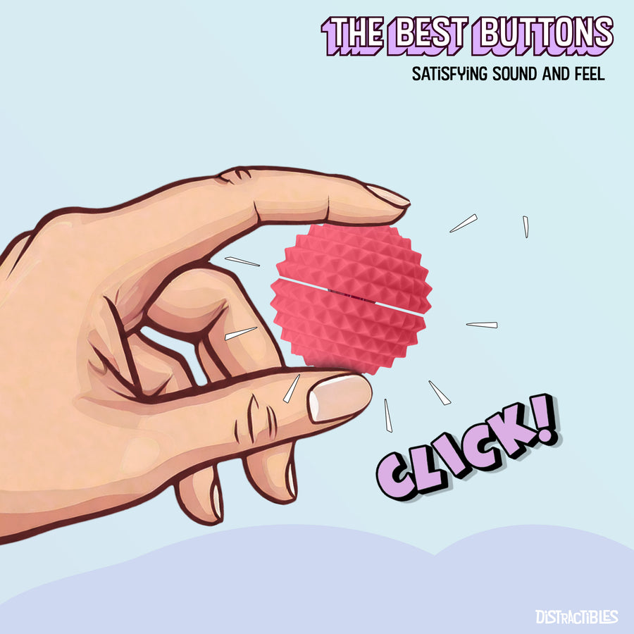 Spike Ball Clicker, Tactile Pain Stimming Fidget with Clicker Switch, Pain Stimulation Ball with Lanyard (Medium - Pink)