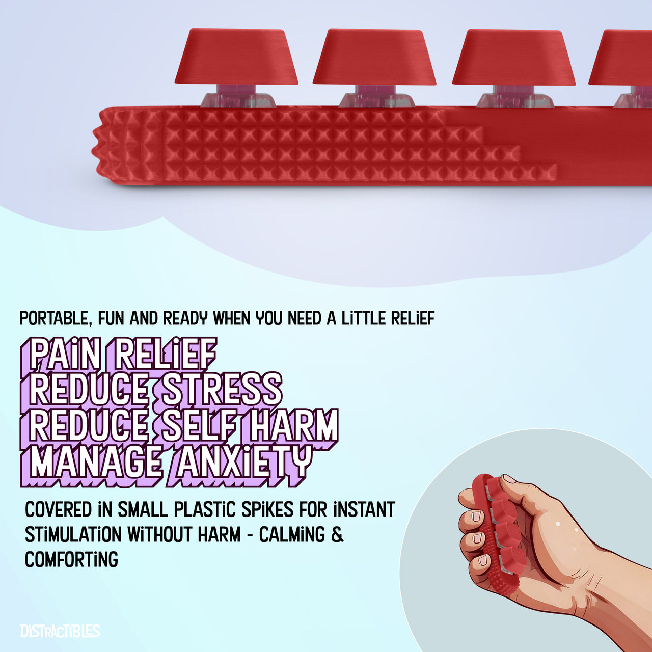 4-Button Fidget Clicker - Loud Click Switches, Textured Design for Stress Relief & Focus Aid with Lanyard (Red)