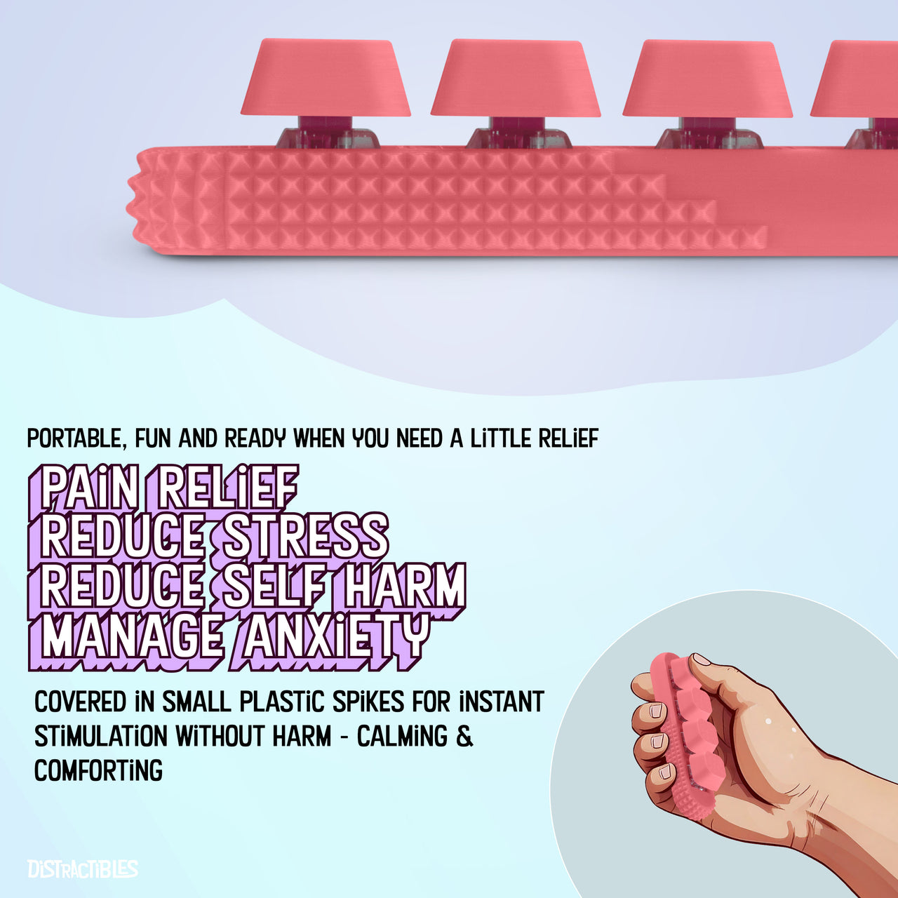 4-Button Fidget Clicker - Loud Click Switches, Textured Design for Stress Relief & Focus Aid with Lanyard (Pink)