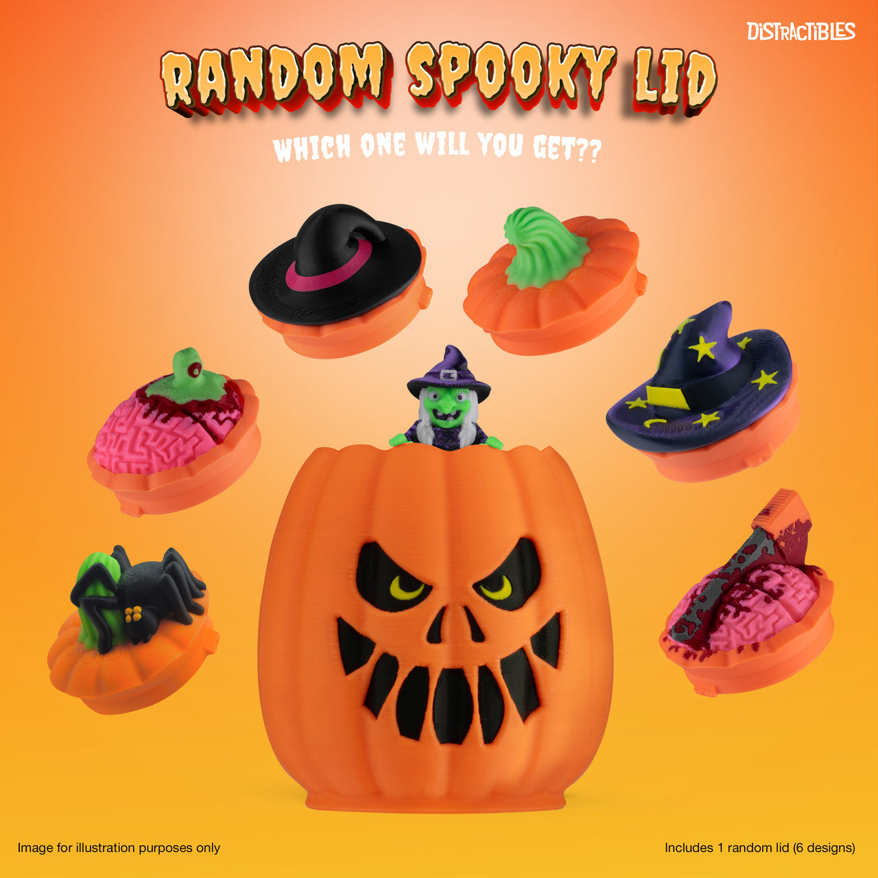 Halloween Mystery Box, 10 Articulated Spooky Figures with Pumpkin Container, Random Figures and Mystery Removeable Pumpkin Lid