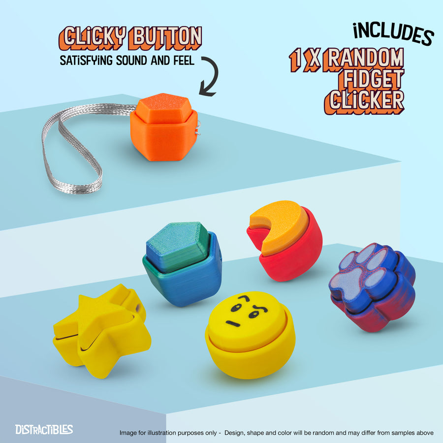 Mystery Fidget Animal Pack, 10 Articulated Animals + Bonus Fidget Clicker & Fidget Clicker Box, Random Colors (Blue)