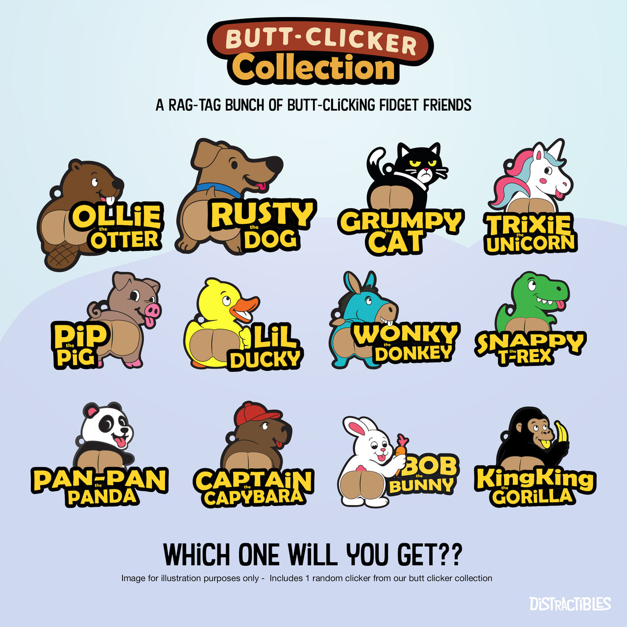 Mystery Animal Butt Clicker Toy – Handheld Fidget Stress Relief Sensory Clicker with Tactile Button, Cute Animal Designs, ADHD & Anxiety Aid, Durable with Lanyard