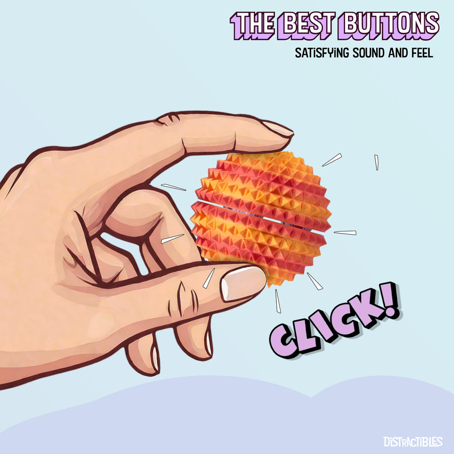 Spike Ball Clicker, Tactile Pain Stimming Fidget with Clicker Switch, Pain Stimulation Ball with Lanyard (Large Neon Nova)