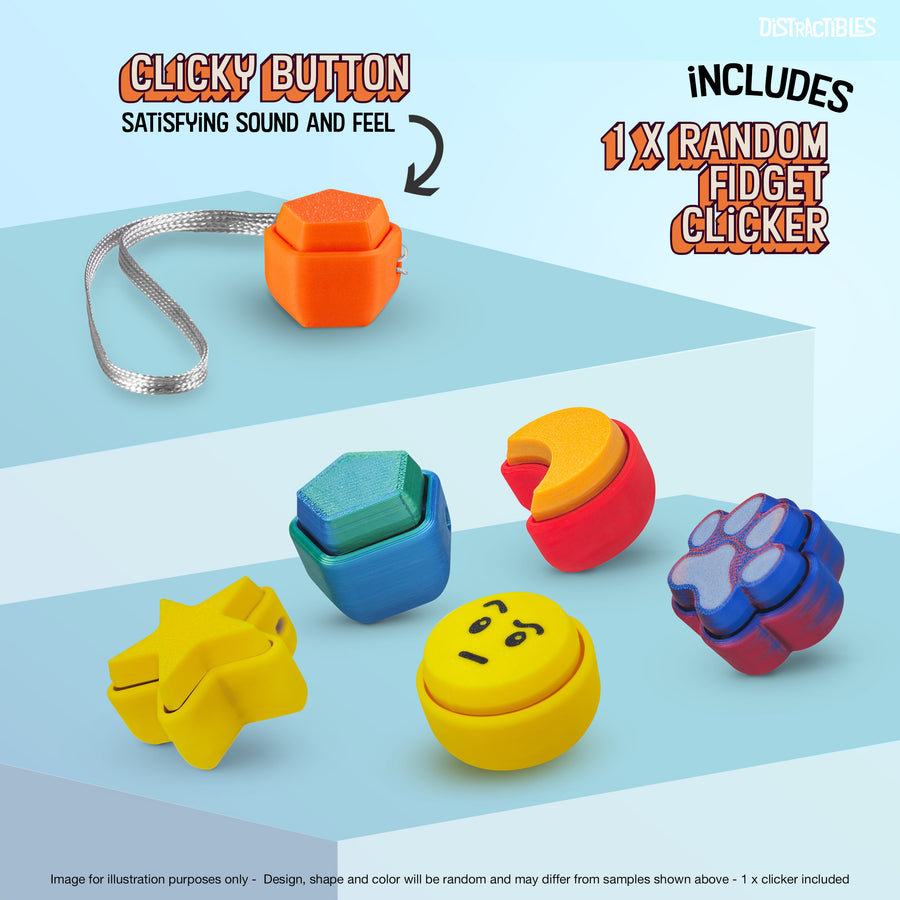 Mystery Fidget Animal Pack, 10 Articulated Animals + Bonus Fidget Clicker & Fidget Clicker Box, Random Colors (Random)