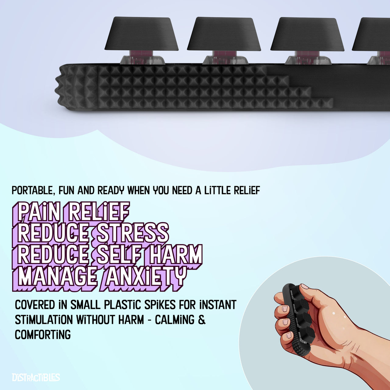 4-Button Fidget Clicker - Loud Click Switches, Textured Design for Stress Relief & Focus Aid with Lanyard (Black)