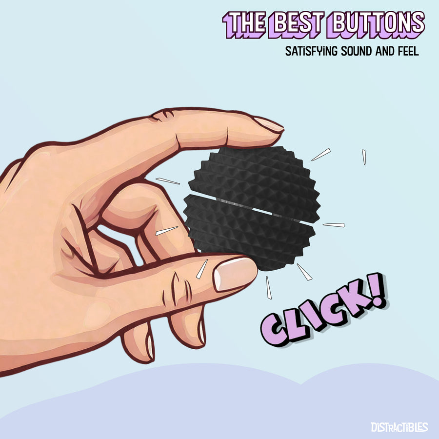 Spike Ball Clicker, Tactile Pain Stimming Fidget with Clicker Switch, Pain Stimulation Ball with Lanyard (Large Black)