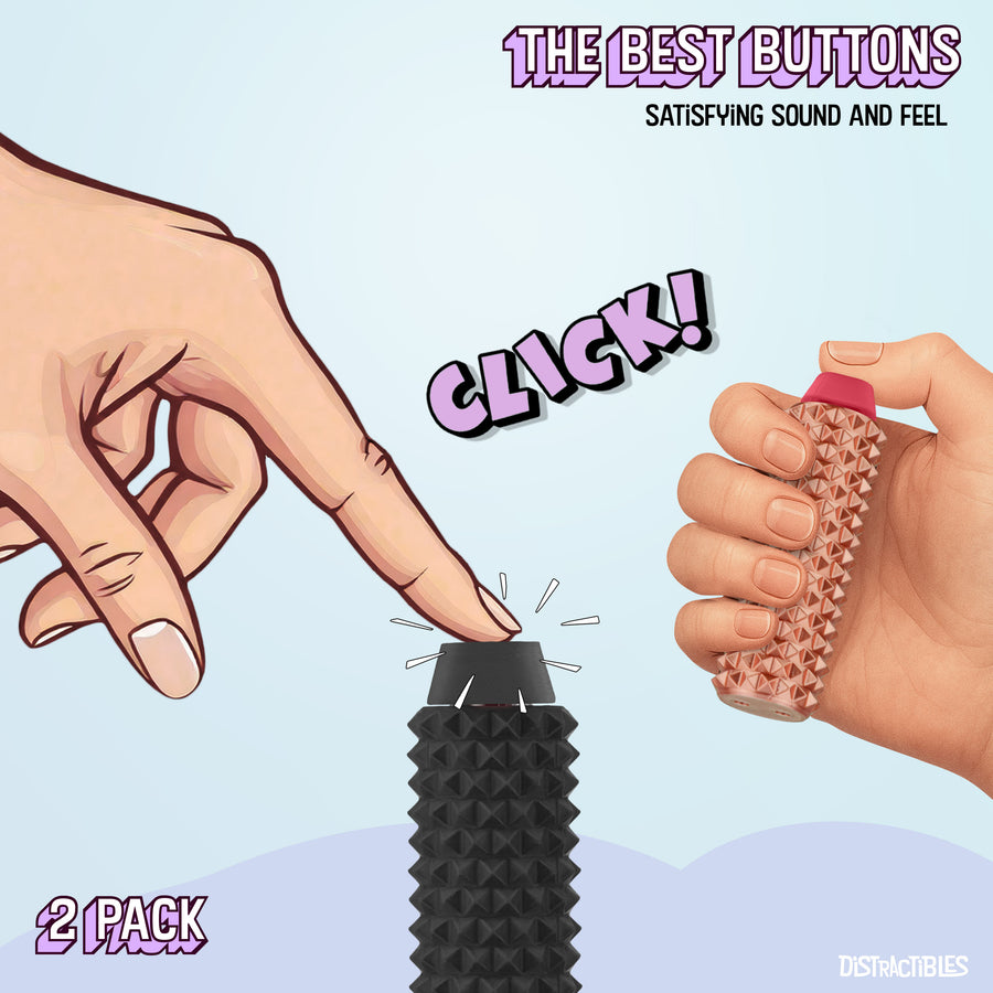 Spike Roller Clicker, Tactile Pain Stimming Fidget with Clicker Switch, Pain Stimulation Roller with Lanyard (Neon Rose + Black)