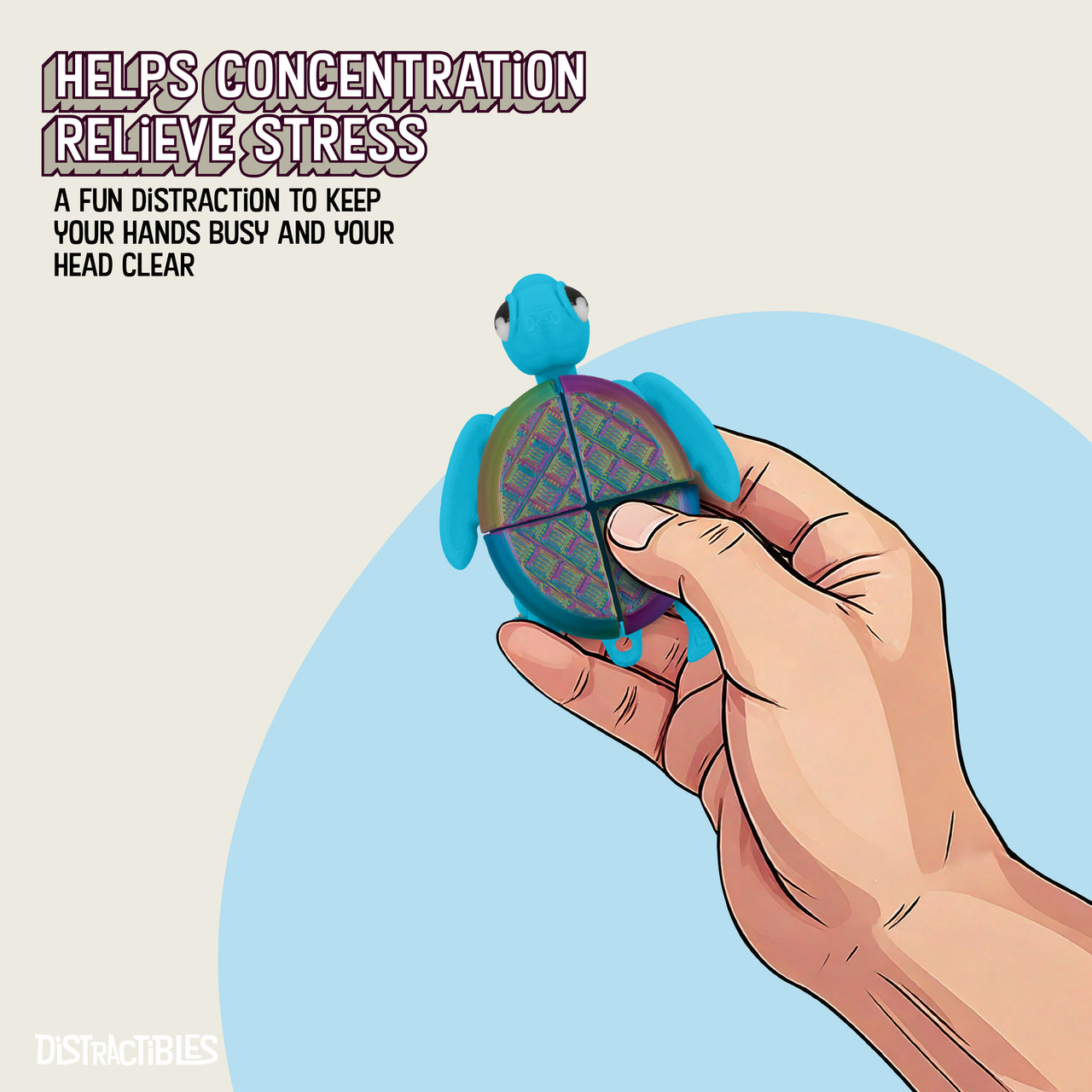 Turtle Fidget Toy, Articulating Design with Shell Clickers, Pocket-Sized & Durable, Stress Relief, ADHD, Autism & Stim (Blue/Silk)