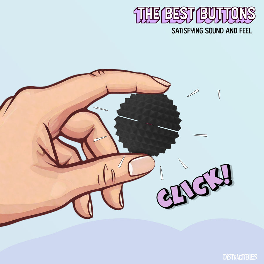 Spike Ball Clicker, Tactile Pain Stimming Fidget with Clicker Switch, Pain Stimulation Ball with Lanyard (Medium - Black)