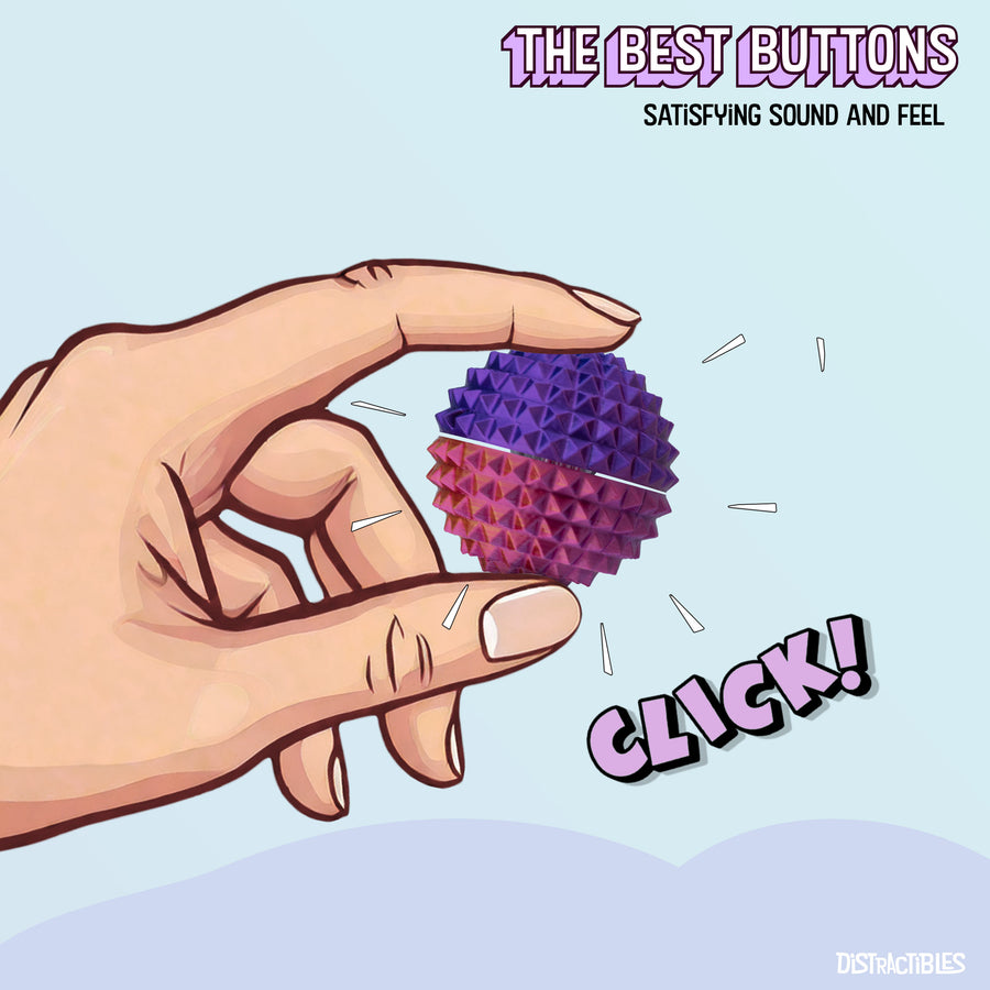 Spike Ball Clicker, Tactile Pain Stimming Fidget with Clicker Switch, Pain Stimulation Ball with Lanyard (Medium - Neon Harmony)