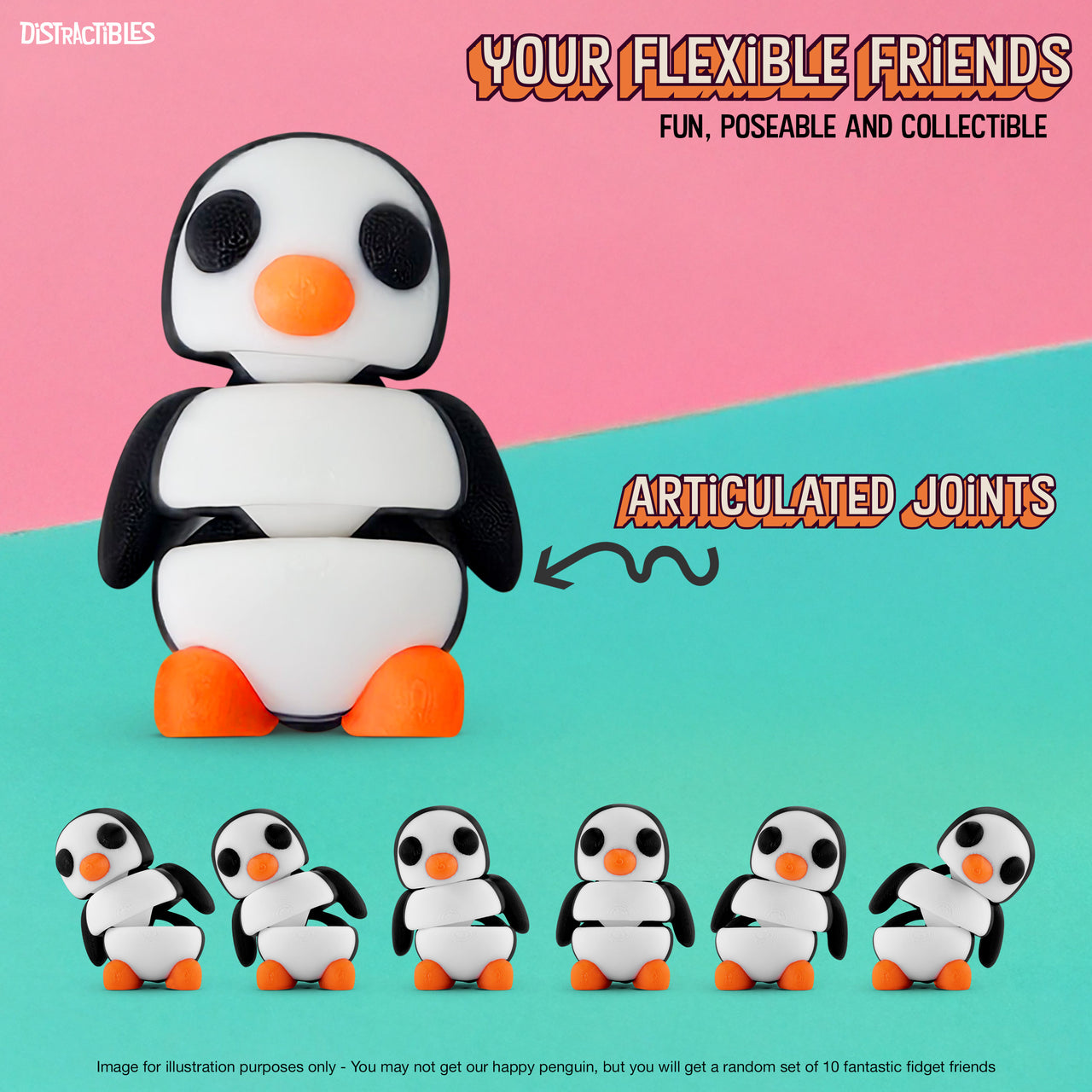 3D Articulating Fidget Animals, Mystery Pack of 10, Random Assorted Colors and Designs, Stress Relief, Unique & Fun
