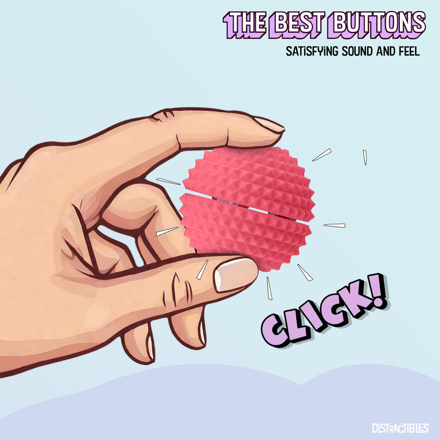 Spike Ball Clicker, Tactile Pain Stimming Fidget with Clicker Switch, Pain Stimulation Ball with Lanyard (Large Pink)