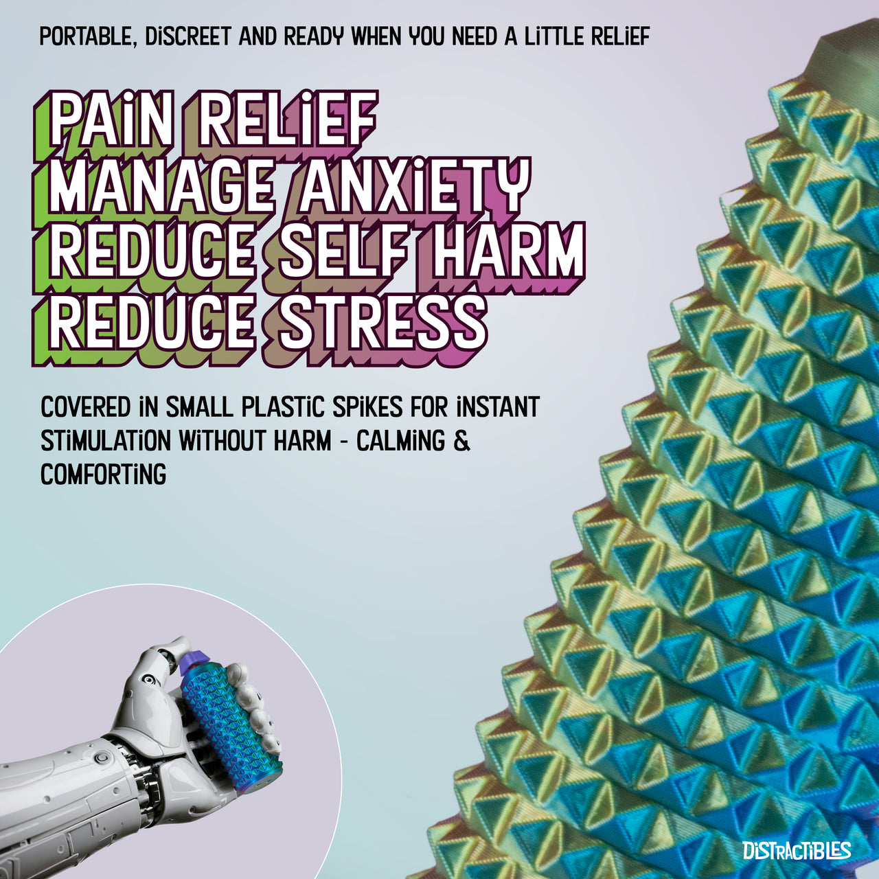 Sensory Roller Fidget Toy with Clicker, Tactile Spikes for Anxiety, Stress Relief, Pain Stimming, Autism - with Lanyard (Silk)