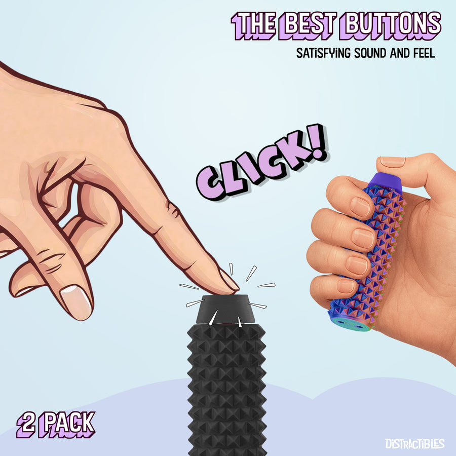 Spike Roller Clicker, Tactile Pain Stimming Fidget with Clicker Switch, Pain Stimulation Roller with Lanyard (Neon Harmony + Black)