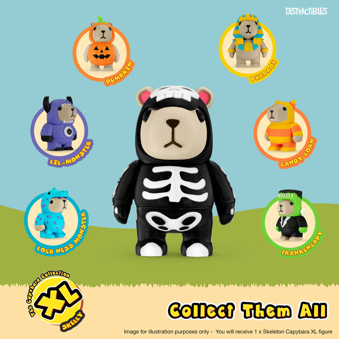 CAPY in Skeleton Costume, 3.5" Articulated Costumed Capybara, 3D Printed Animal Sensory Fidget by Distractibles