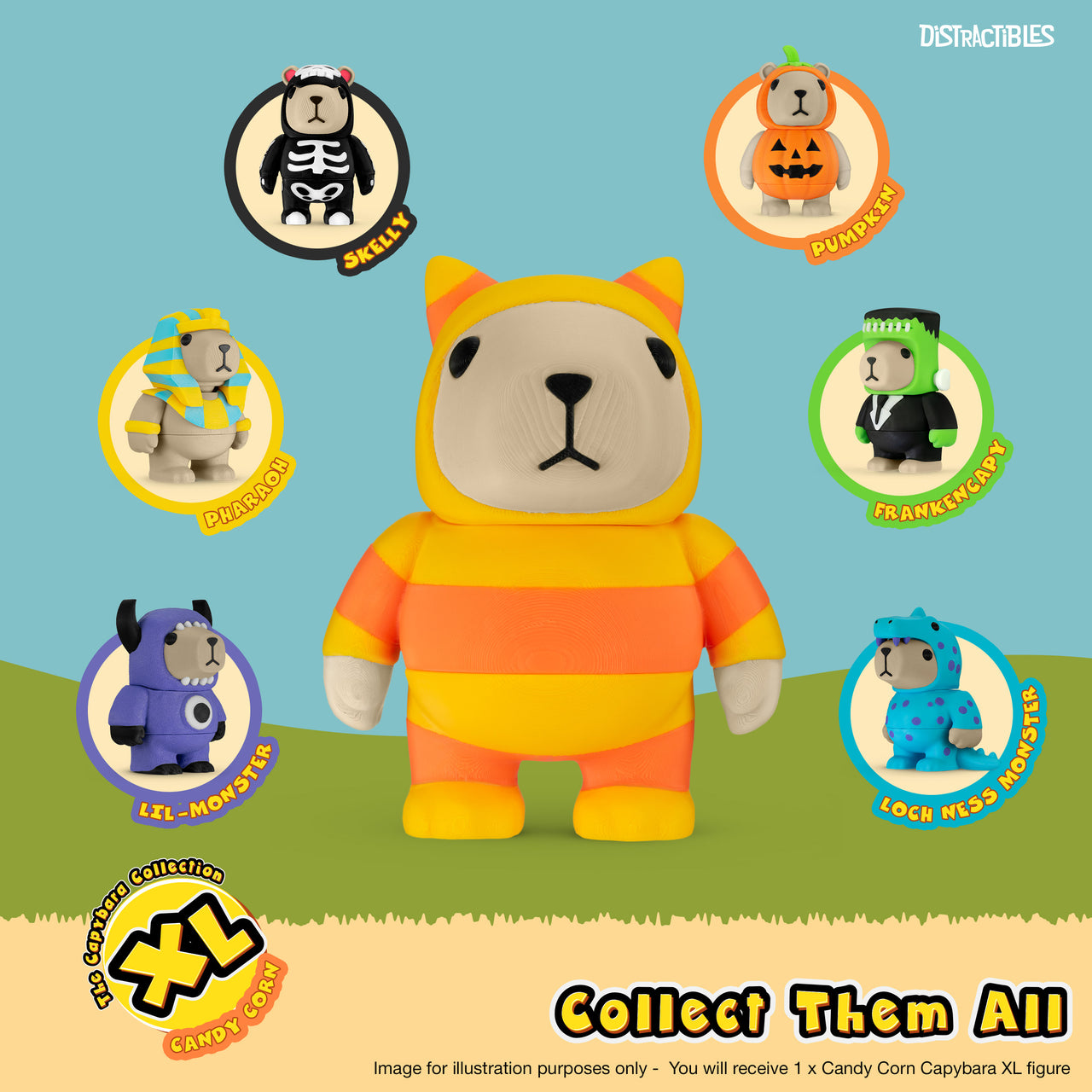 CAPY in Candy Corn Costume, 3.5" Articulated Costumed Capybara, 3D Printed Animal Sensory Fidget by Distractibles