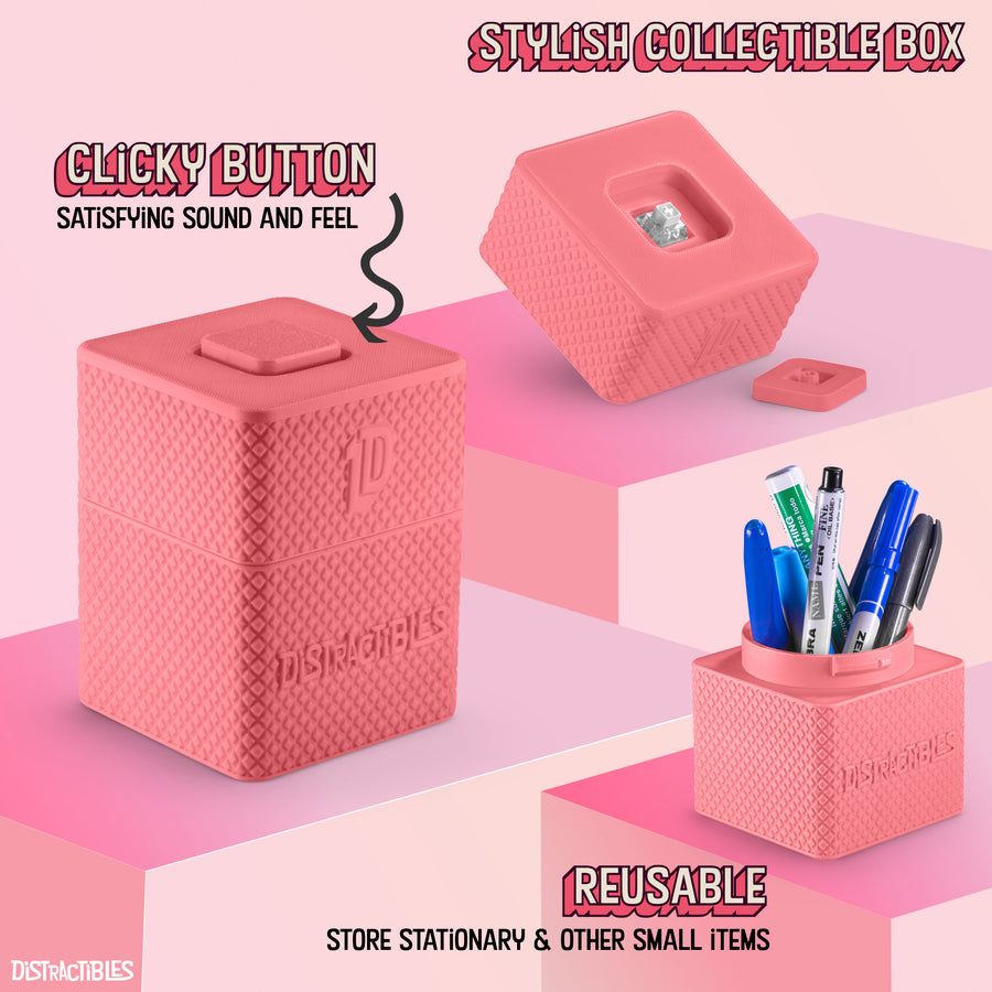 Mystery Fidget Animal Pack, 10 Articulated Animals + Bonus Fidget Clicker & Fidget Clicker Box, Random Colors (Pink)