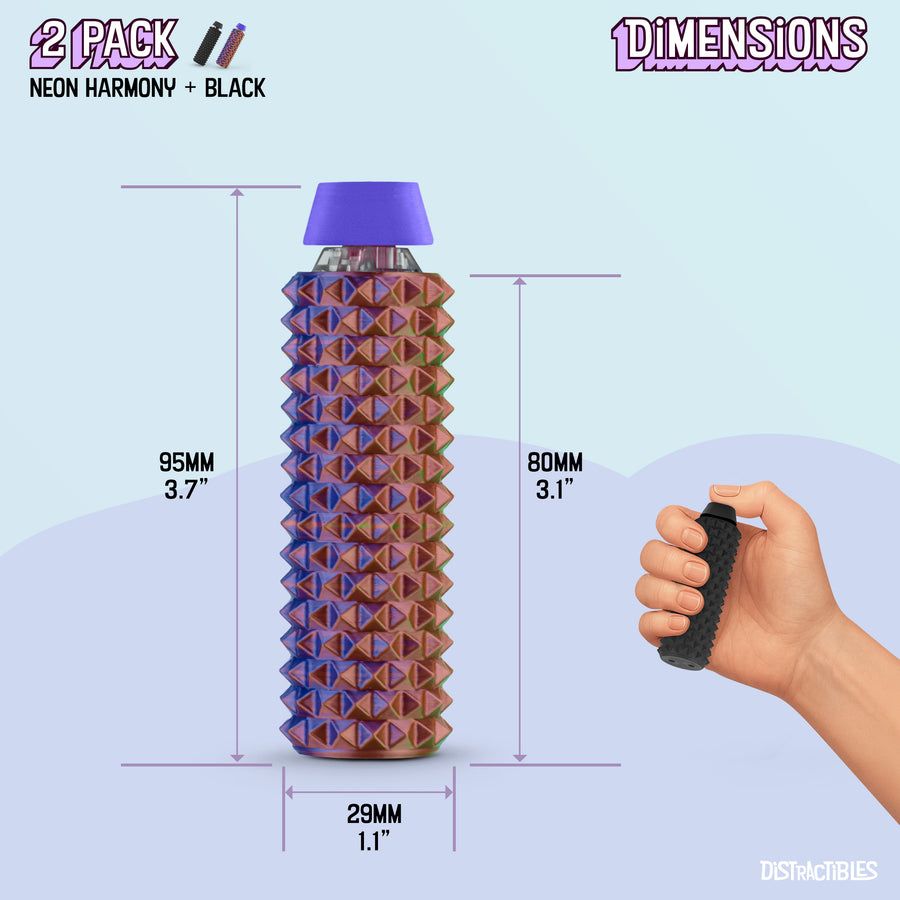 Spike Roller Clicker, Tactile Pain Stimming Fidget with Clicker Switch, Pain Stimulation Roller with Lanyard (Neon Harmony + Black)