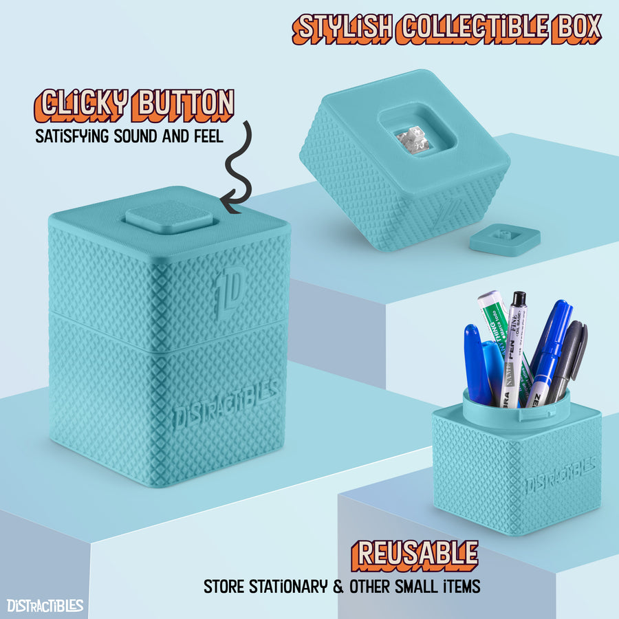 Mystery Fidget Animal Pack, 10 Articulated Animals + Bonus Fidget Clicker & Fidget Clicker Box, Random Colors (Blue)