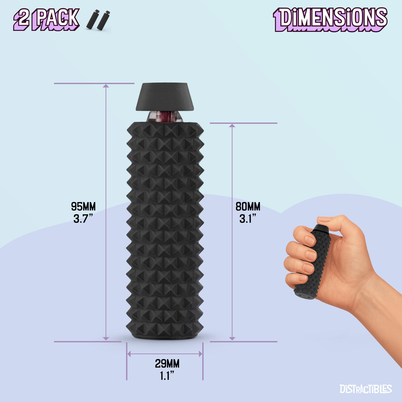 Spike Roller Clicker, Tactile Pain Stimming Fidget with Clicker Switch, Pain Stimulation Roller with Lanyard (2 Pack Black)