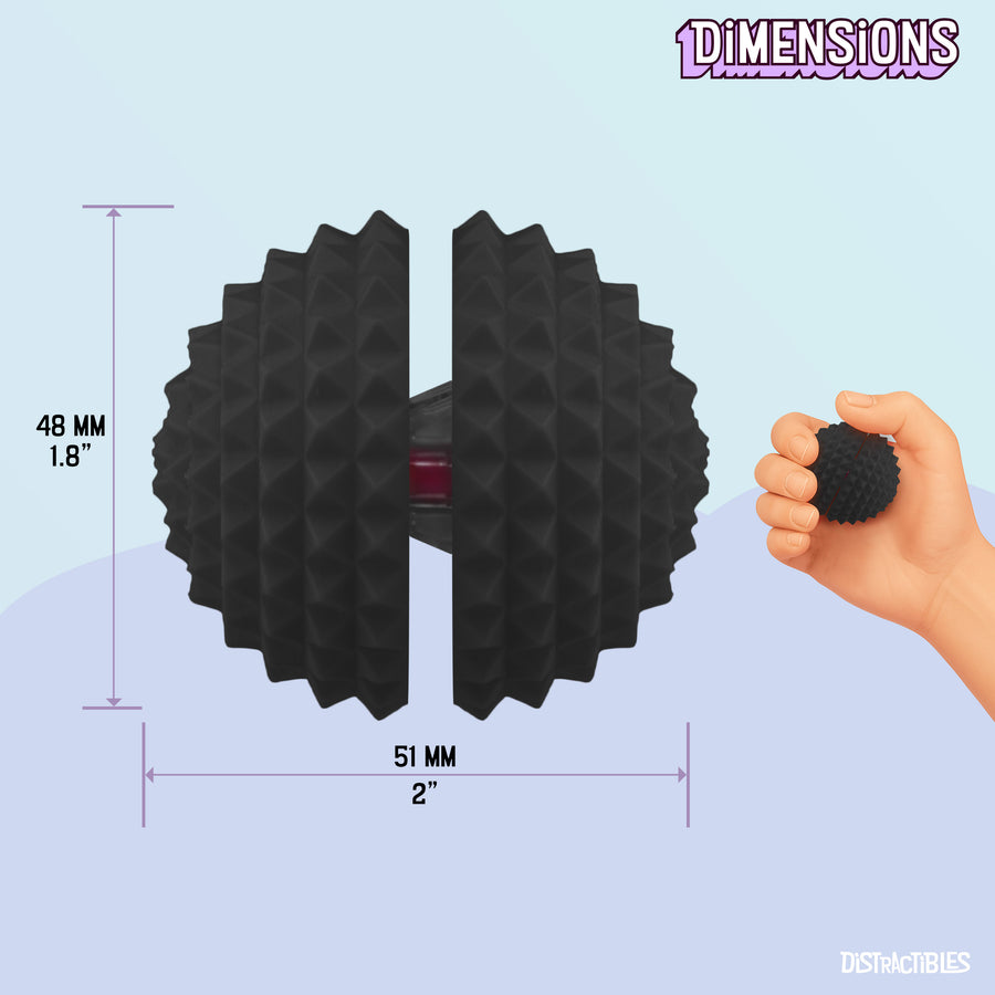 Spike Ball Clicker, Tactile Pain Stimming Fidget with Clicker Switch, Pain Stimulation Ball with Lanyard (Medium - Black)