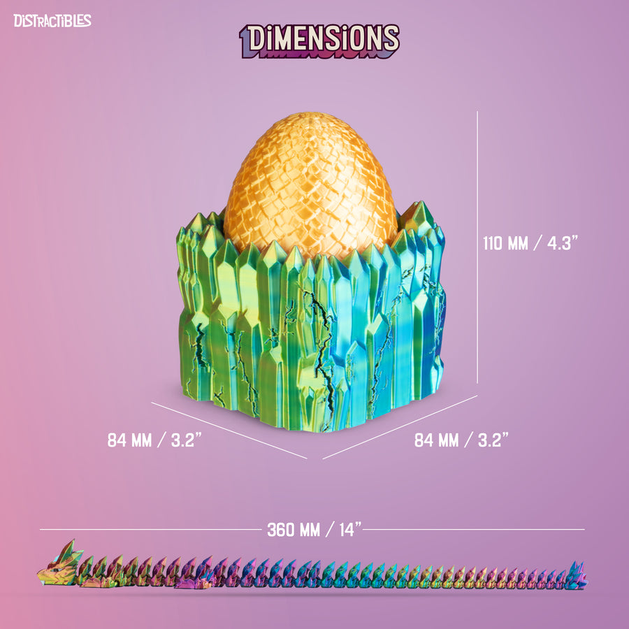 Distractibles Dragon Egg Mystery Box with Articulating Dragon & Crystal Rock Styled Collectible Container, Random Egg Color