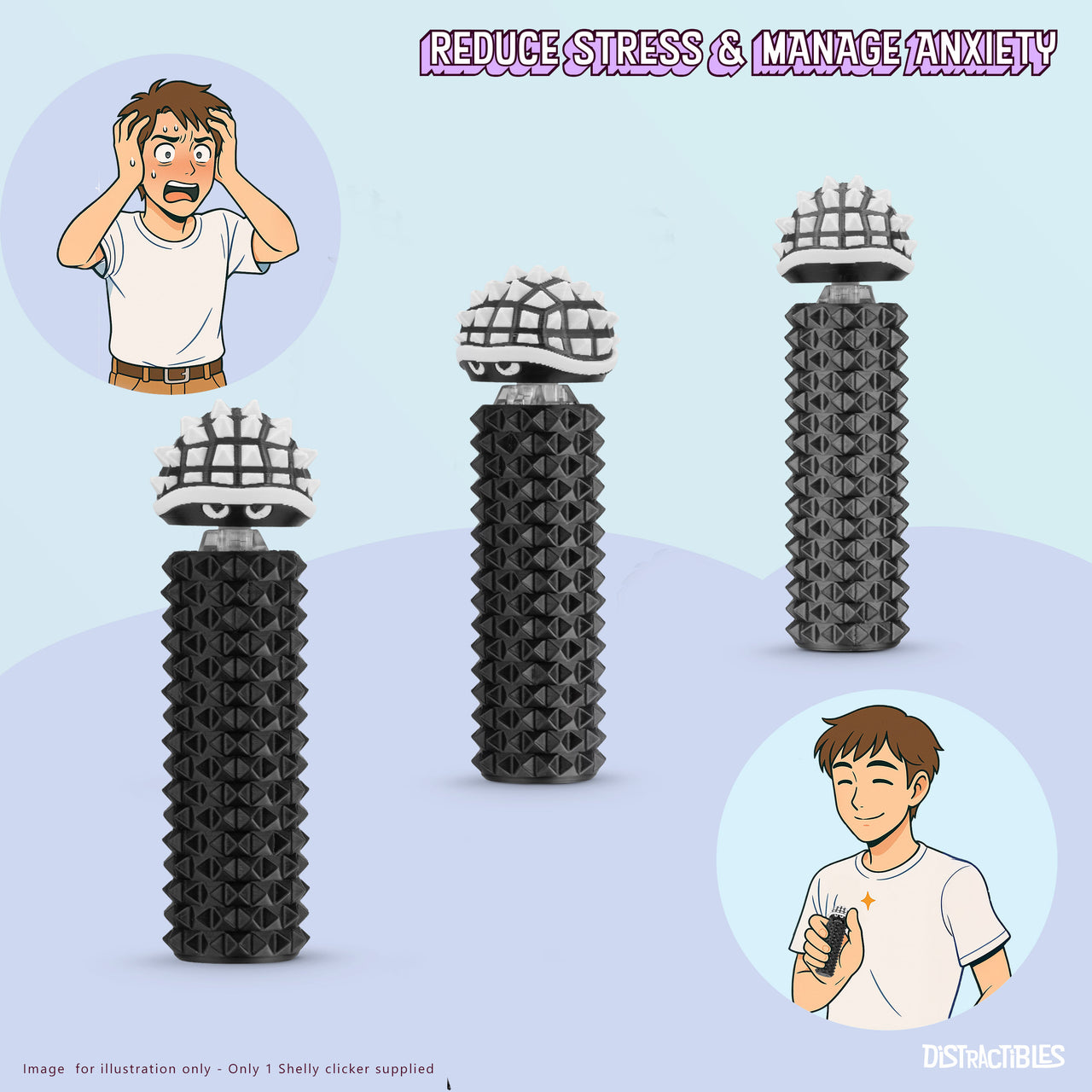 Shelly - Sensory Fidget Toy, Textured Pain Stimming Device, Stress Relief for Focus and Concentration (Black & White)