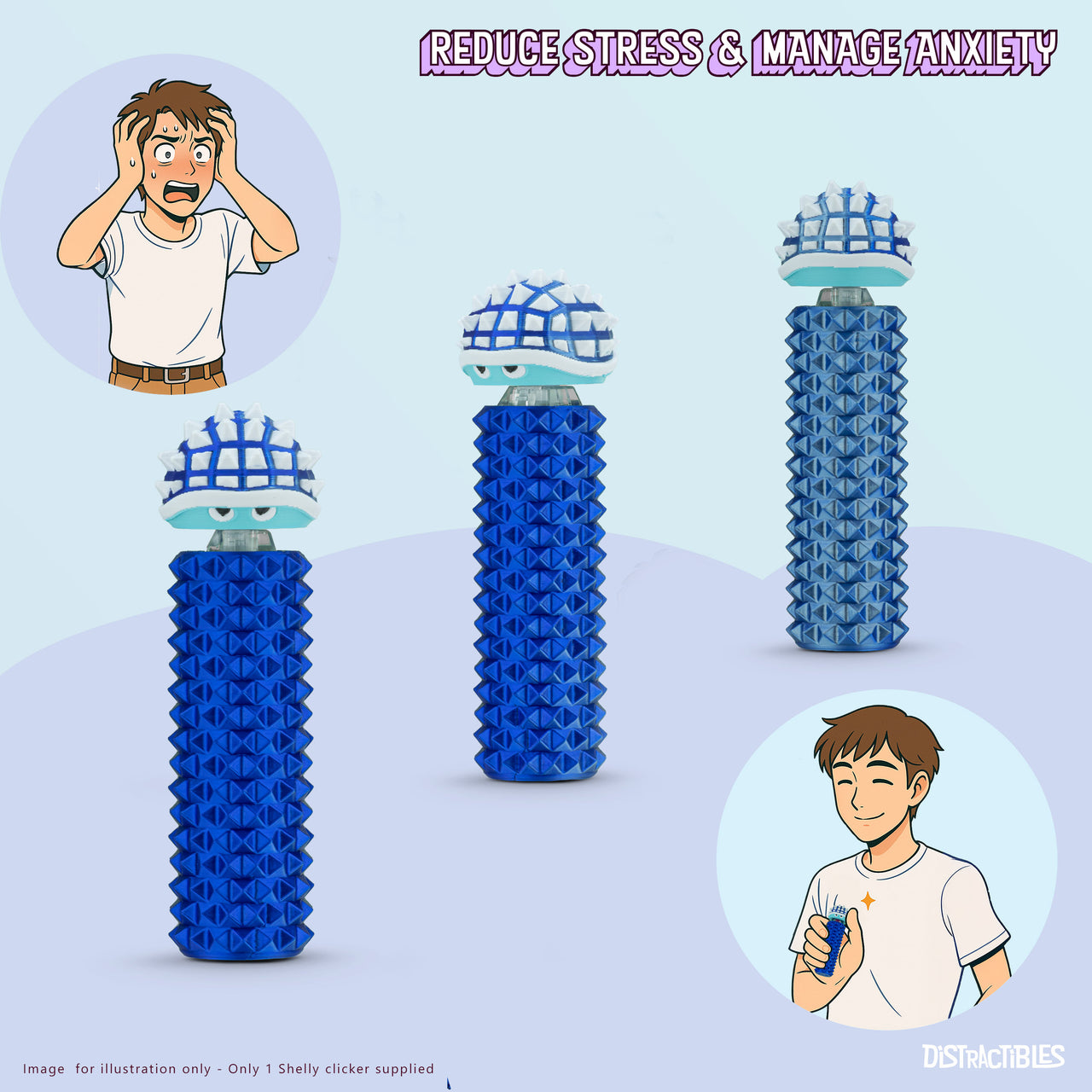 Shelly - Sensory Fidget Toy, Textured Pain Stimming Device, Stress Relief for Focus and Concentration (Neon BlueSteel)
