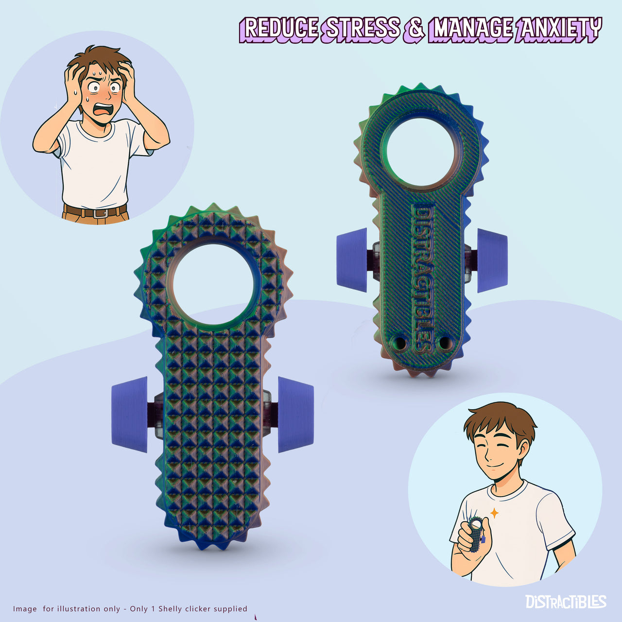 Distractibles Spiked Clicker Fidget Spinner - Textured for Pain Stimming, Stress Relief, ADHD, Anxiety and Concentration (Neon Harmony)