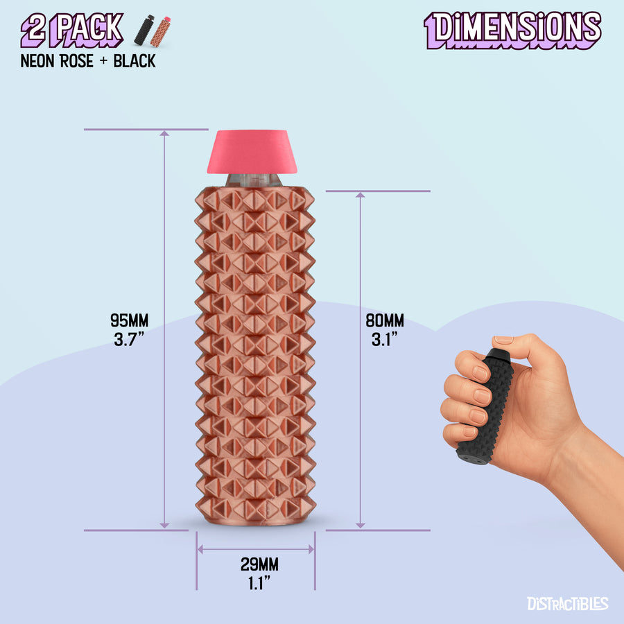 Spike Roller Clicker, Tactile Pain Stimming Fidget with Clicker Switch, Pain Stimulation Roller with Lanyard (Neon Rose + Black)