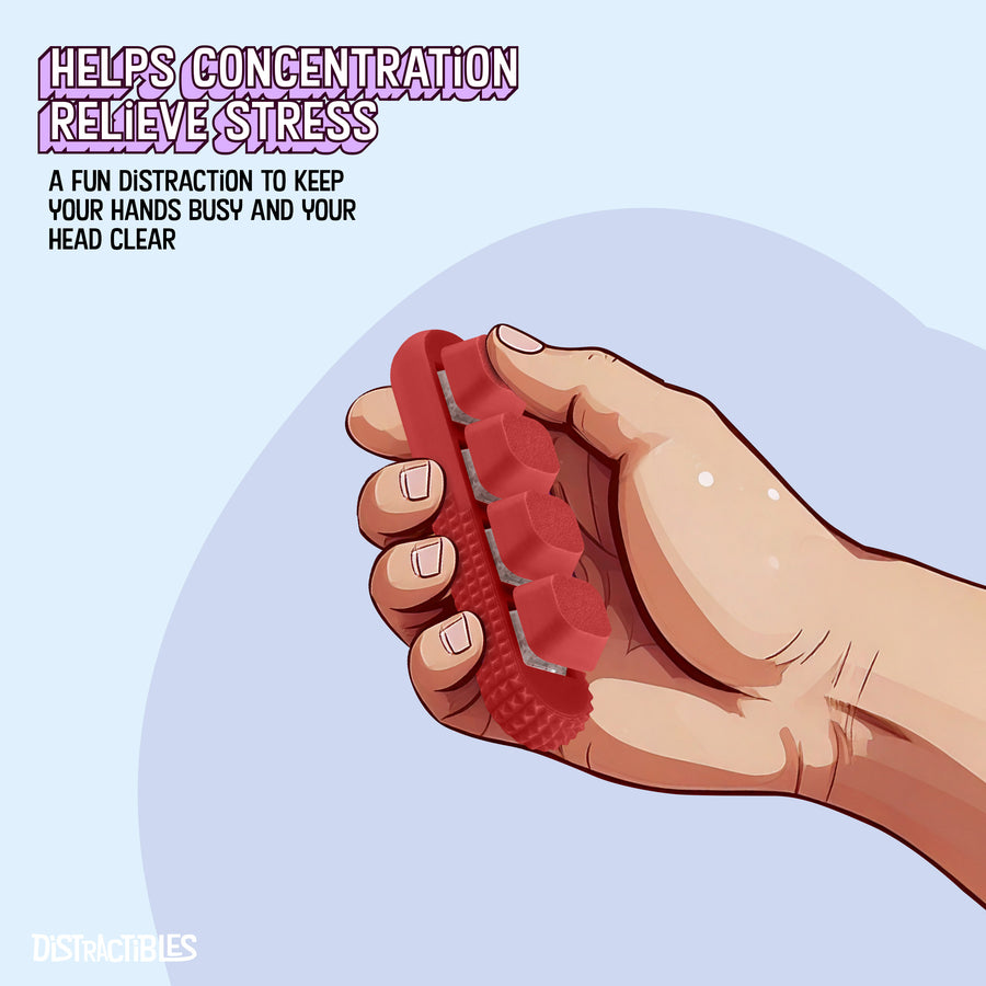 4-Button Fidget Clicker - Loud Click Switches, Textured Design for Stress Relief & Focus Aid with Lanyard (Red)