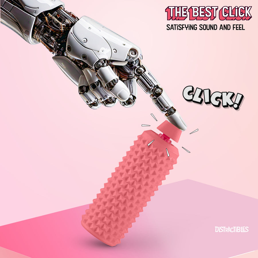 Sensory Roller Fidget Toy with Clicker, Tactile Spikes for Anxiety, Stress Relief, Pain Stimming, Autism - with Lanyard (Pink)