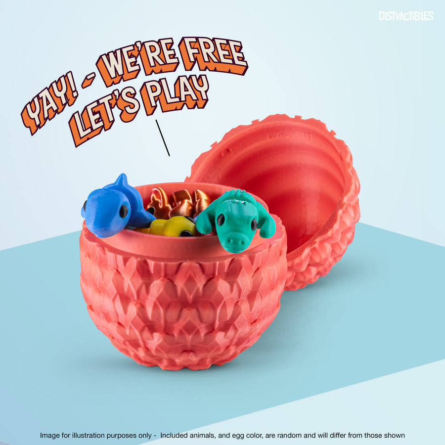 3D Articulating Fidget Animals, Mystery Pack of 10 with Mystery Egg, Random Assorted Designs, Stress Relief, Unique & Fun