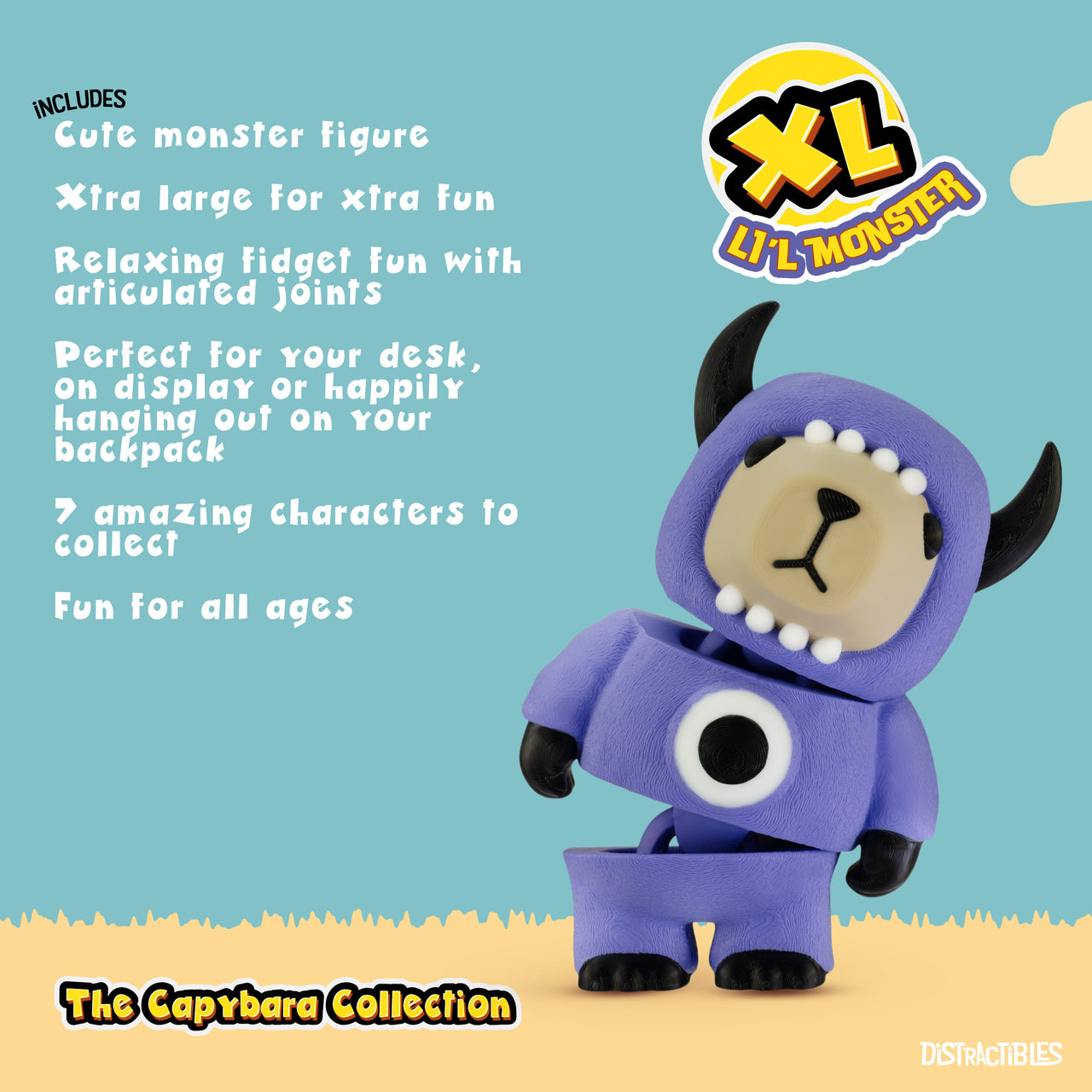 CAPY in Monster Costume, 3.5" Articulated Costumed Capybara, 3D Printed Animal Sensory Fidget by Distractibles