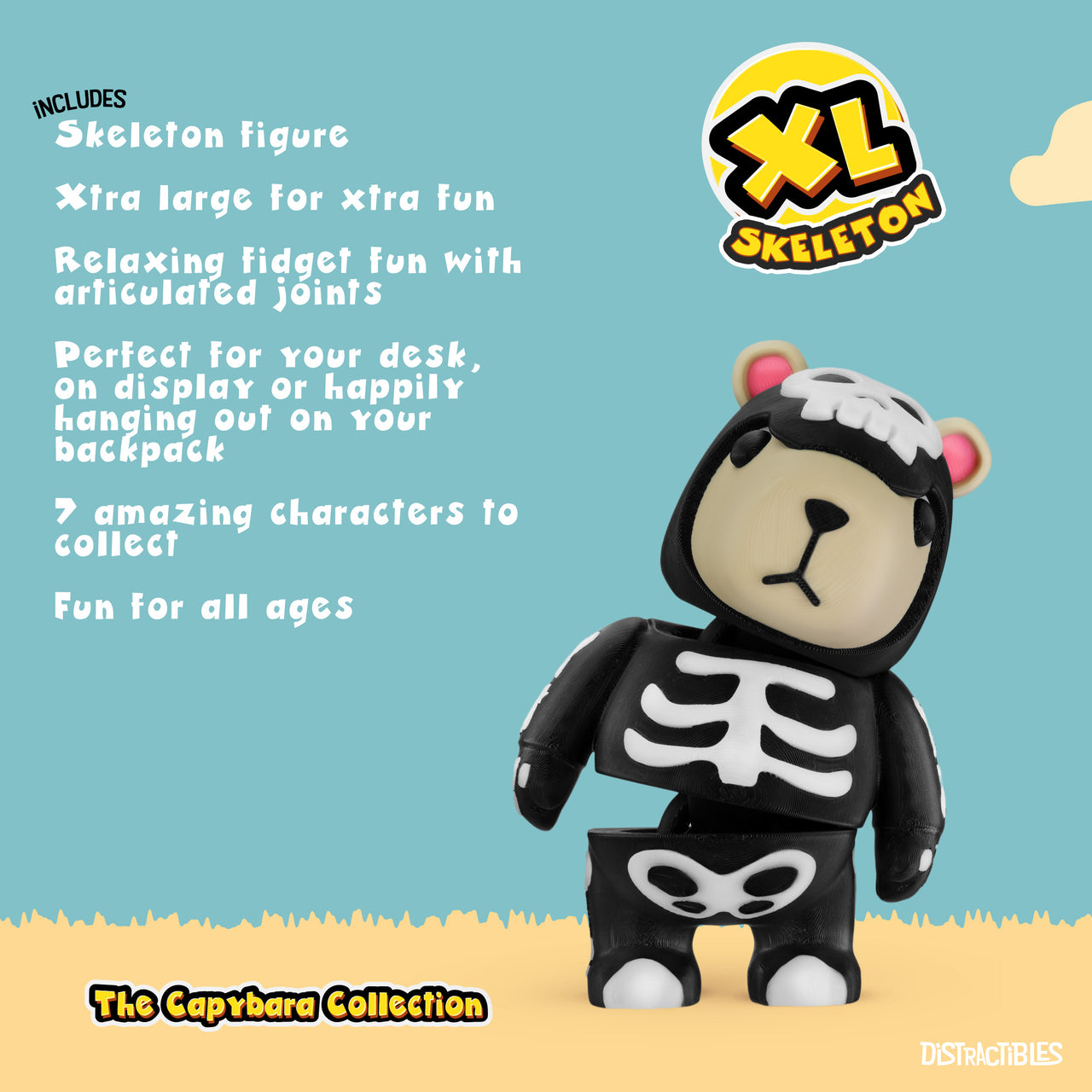 CAPY in Skeleton Costume, 3.5" Articulated Costumed Capybara, 3D Printed Animal Sensory Fidget by Distractibles