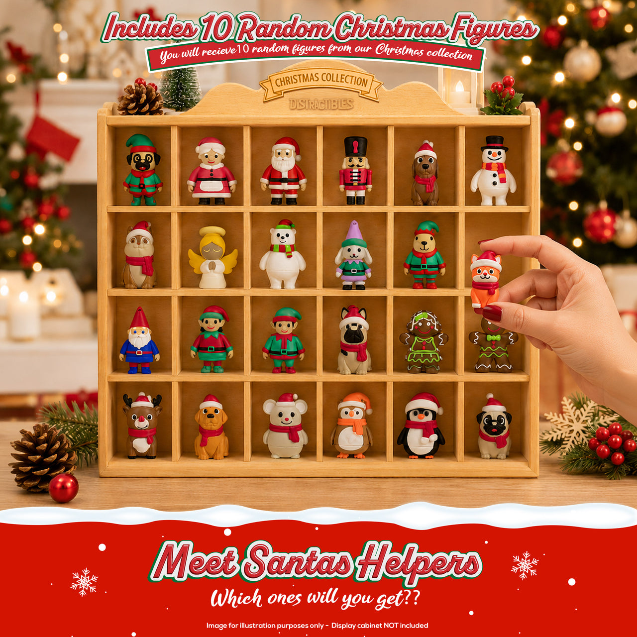 Distractibles Christmas Tree Mystery Box, 10 Articulated Festive Figures with Christmas Tree Container, Random Tree Topper with Removeable Tree Lid