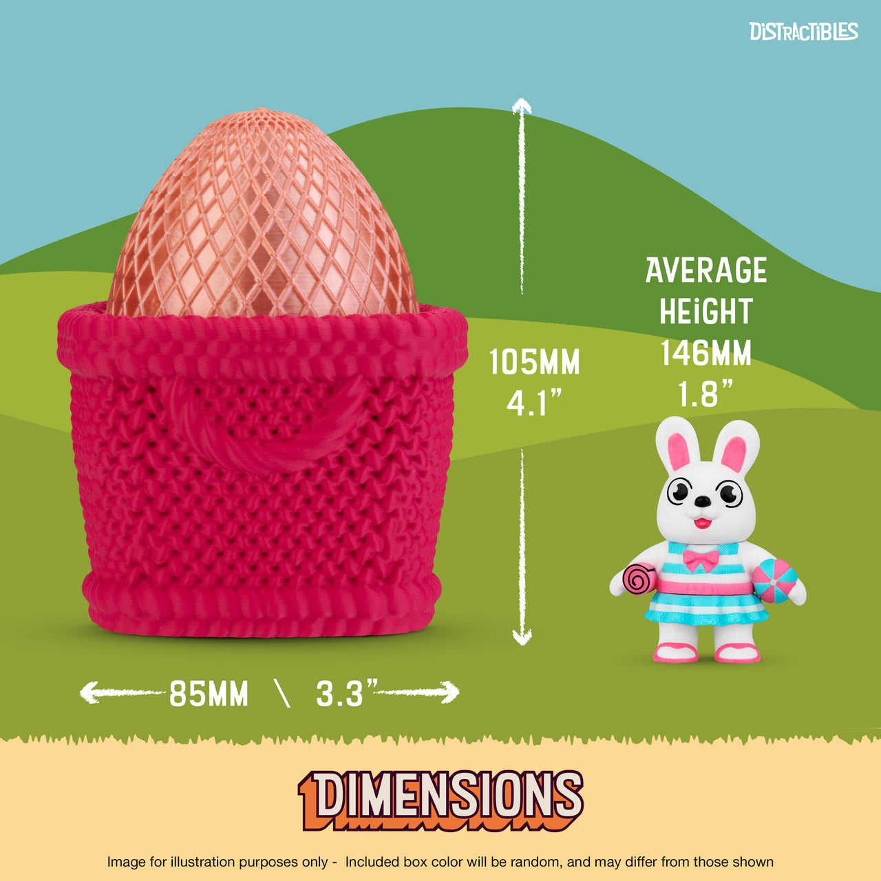 Distractibles Easter Mystery Basket, 8 Articulated Bunny Figures with Basket Container, Random Figures and Mystery Removeable Easter Egg Lid