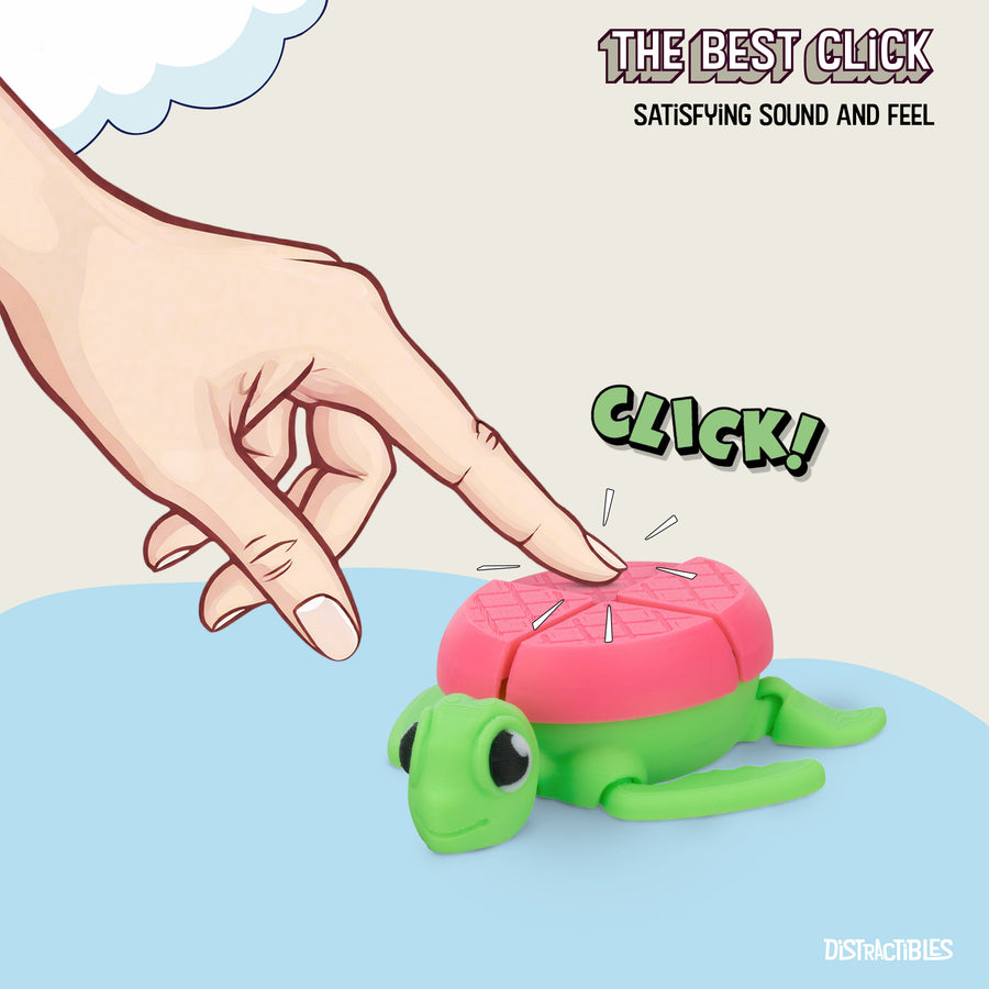 Turtle Fidget Toy, Articulating Design with Shell Clickers, Pocket-Sized & Durable, Stress Relief, ADHD, Autism & Stim (Pink/Green)