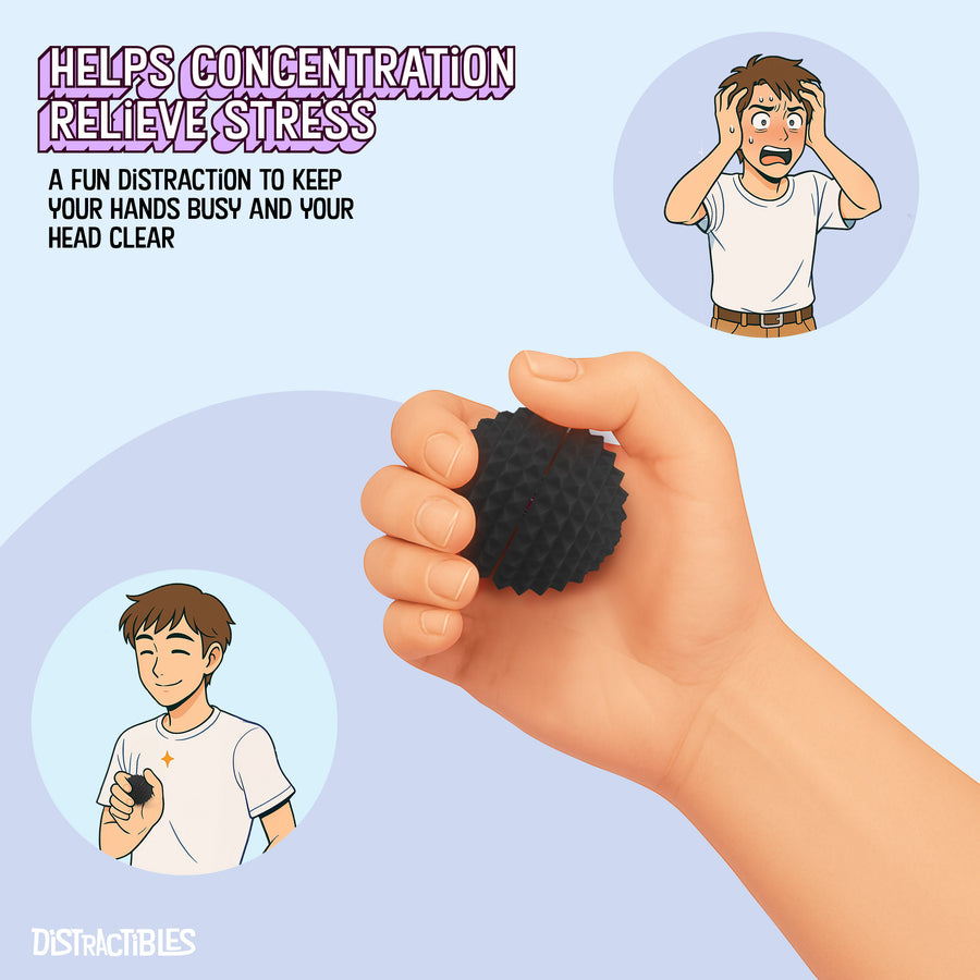 Spike Ball Clicker, Tactile Pain Stimming Fidget with Clicker Switch, Pain Stimulation Ball with Lanyard (Medium - Black)