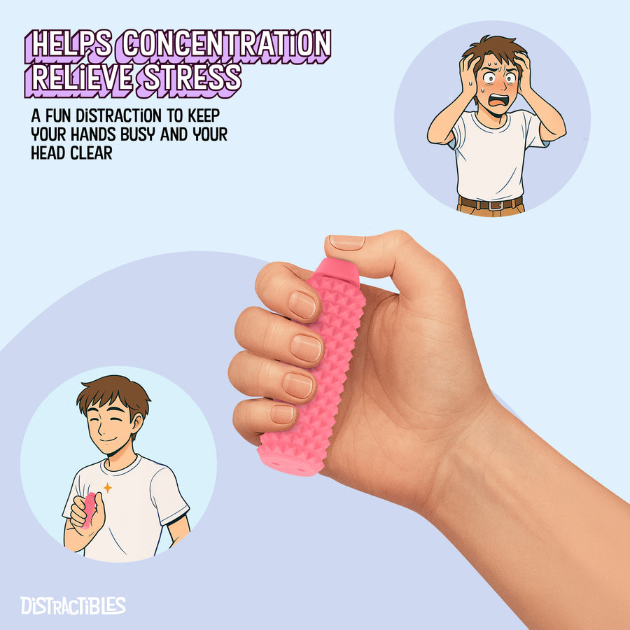 Spike Roller Clicker, Tactile Pain Stimming Fidget with Clicker Switch, Pain Stimulation Roller with Lanyard (Pink)