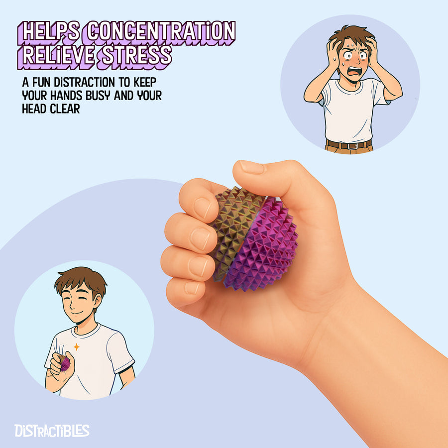 Spike Ball Clicker, Tactile Pain Stimming Fidget with Clicker Switch, Pain Stimulation Ball with Lanyard (Large Neon Harmony)