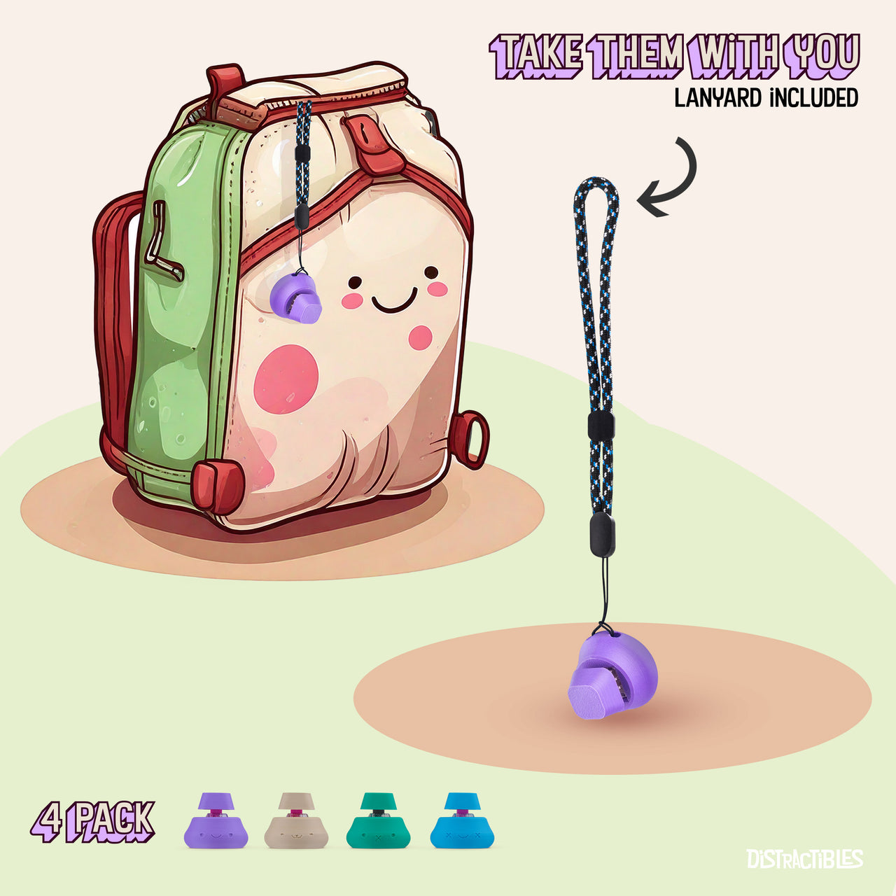 Kawaii Fidget Clicker Set, 4 Pack, Clicky and Silent, Stress Relief & Anxiety, ADHD Toys, Purple Blue Green Beige