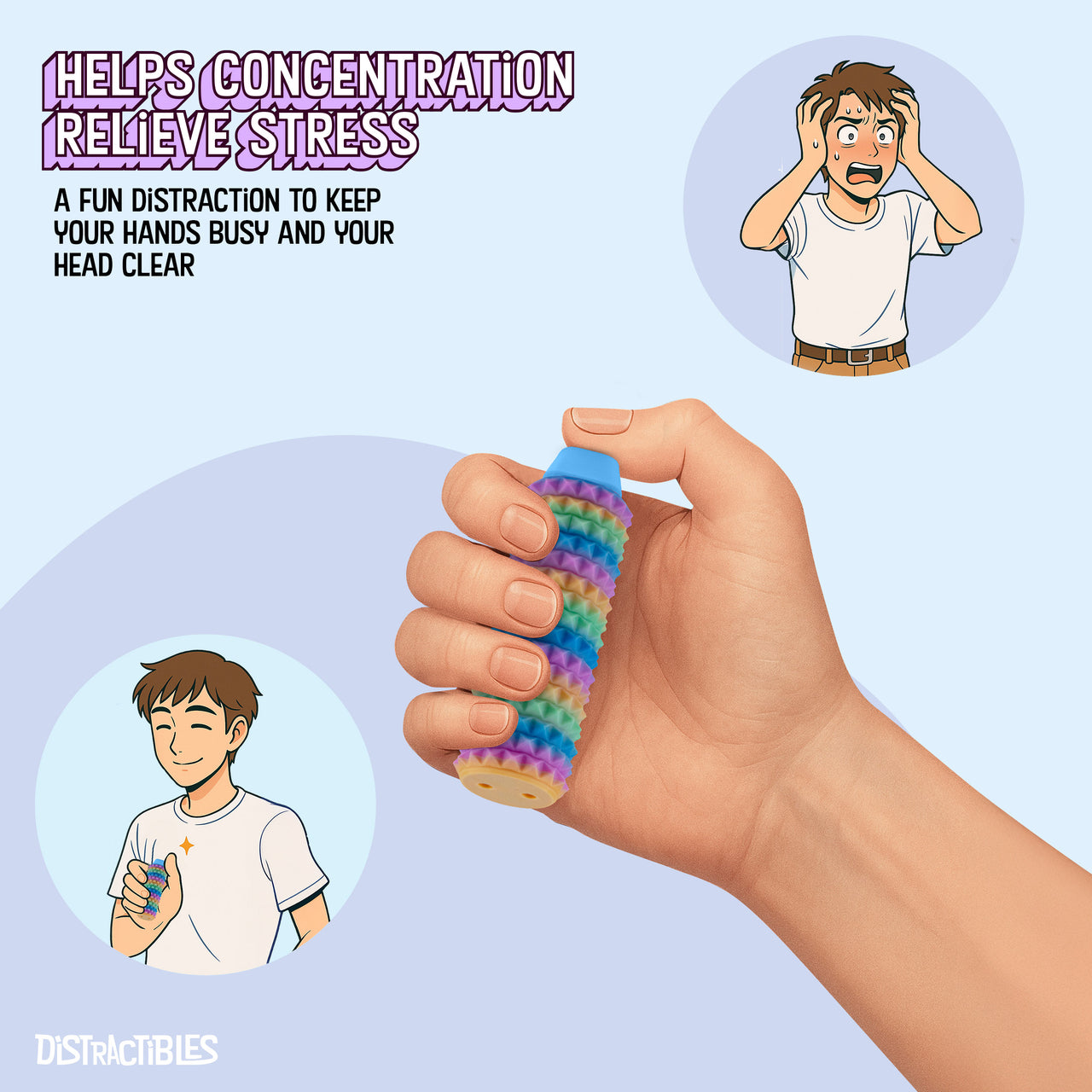 Spike Roller Clicker, Tactile Pain Stimming Fidget with Clicker Switch, Pain Stimulation Roller with Lanyard (Rainbow)