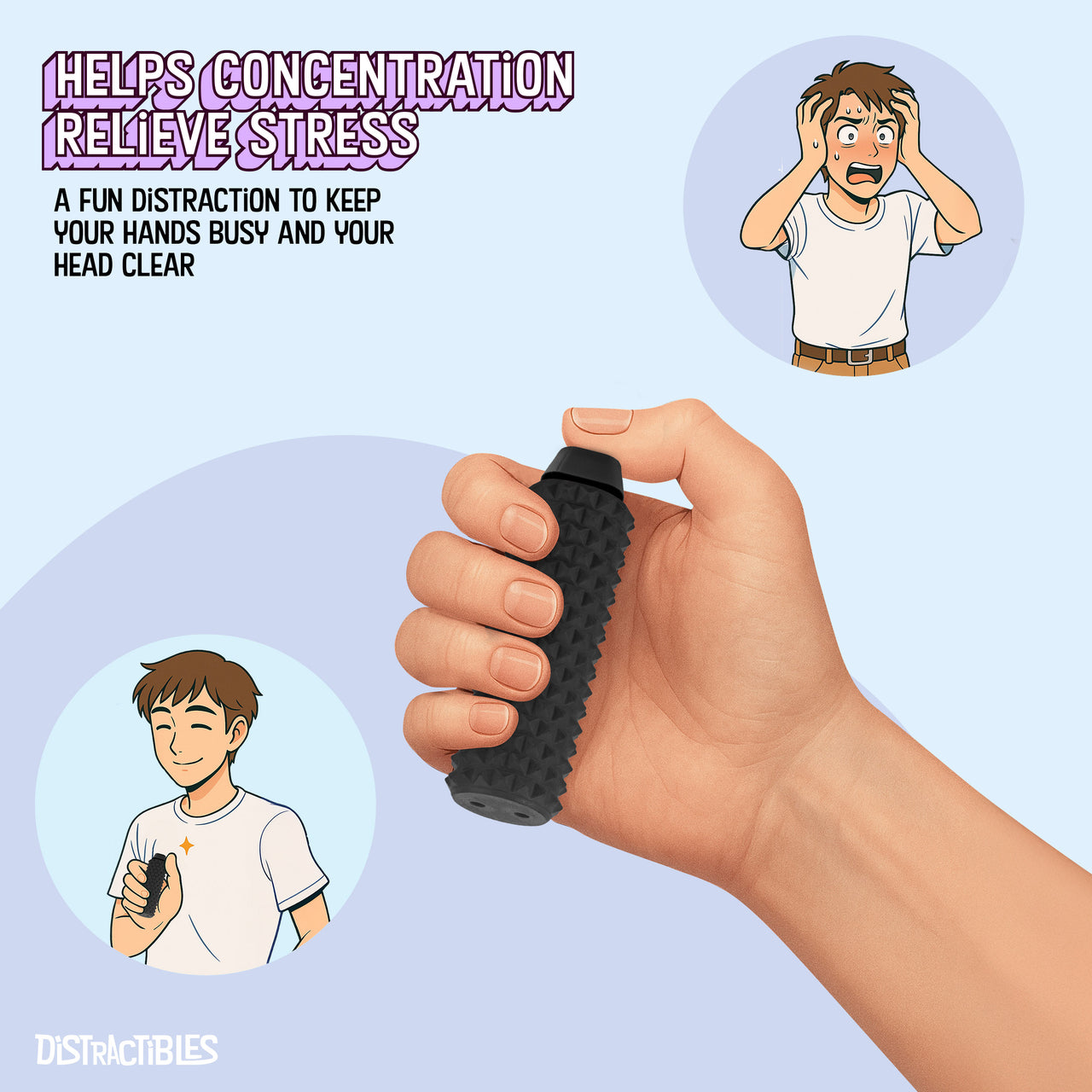 Spike Roller Clicker, Tactile Pain Stimming Fidget with Clicker Switch, Pain Stimulation Roller with Lanyard (2 Pack Black)