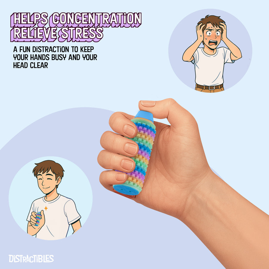 Sensory Roller Fidget Toy with Clicker, Tactile Spikes for Anxiety, Stress Relief, Pain Stimming, Autism - with Lanyard (Rainbow)