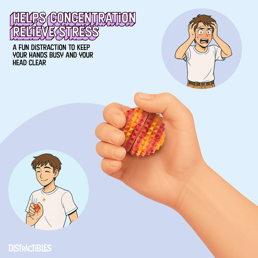 Spike Ball Clicker, Tactile Pain Stimming Fidget with Clicker Switch, Pain Stimulation Ball with Lanyard (Medium - Neon Nova)